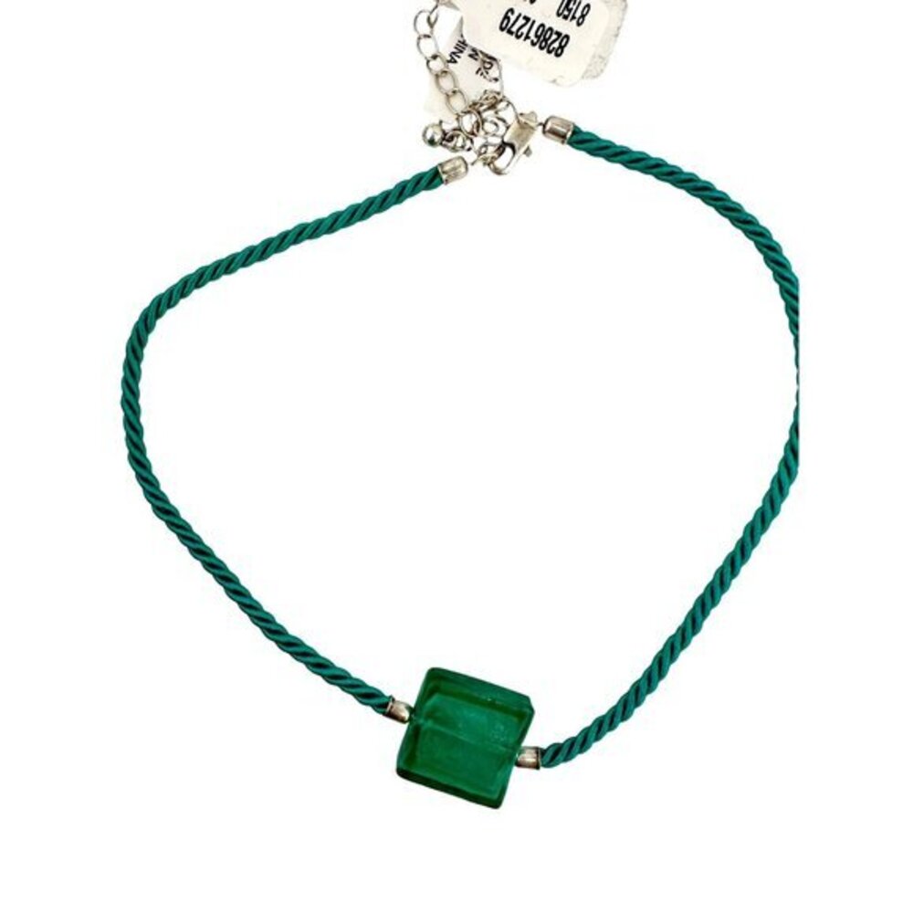 Turquoise Rope Necklace With Square Glass Pendant & Chain Clasp